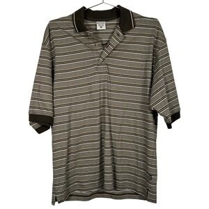 Columbia Vintage Mens Polo Shirt Medium Brown Olive Striped Short Sleeve Cotton